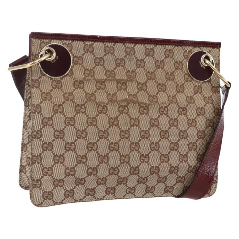 Authentic GUCCI GG Canvas Shoulder Bag Beige Gold 120841